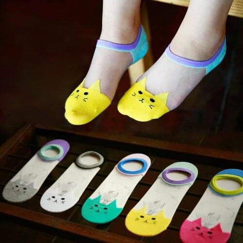 1pair Summer Autumn Ankle Sock Invisible Socks Cute Cat Lace Invisible Socks Women Ladies Female Fashion Sock Random Color