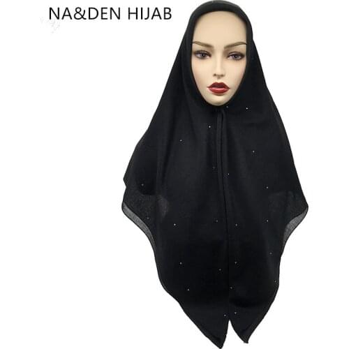 1PCS Square pashmina Muslim headscarf New bandana Women popular muffler Solid scarves Hot rhinestone shawls Islamic hijab tudung