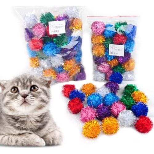 10/20/50pcs Pet Cat Toys 3.5cm Glitter Ball Cat Toys Cat Ringing Paper Ball Toys Kitten Pompoms Balls with Tinsel Pets Supplies