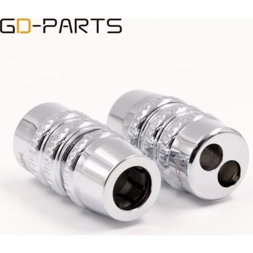 2PCS Chrome Plated Aluminum Alloy Speaker RCA Cable Wire Splitter Y Pant Boot one 13mm to two 8mm holes