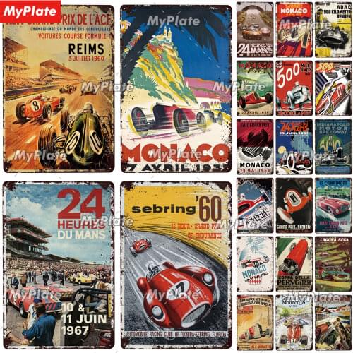 24 Heures du mans Metal Sign Vintage Plaque Tin Sign Wall Decor For Bar Pub Metal Crafts Retro Racing Car Poster Custom
