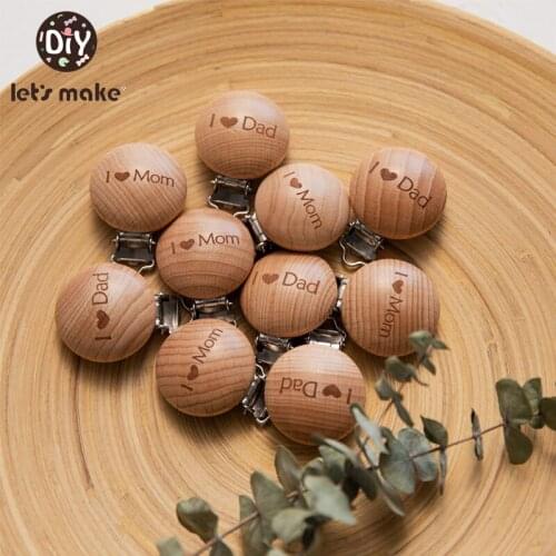 Lets Make 3Pcs/1Set Beech Wood Large No Hole I Love Mom Pacifier Clip Beech Pacifier Clip Chewable Teething Diy Dummy Clip Baby