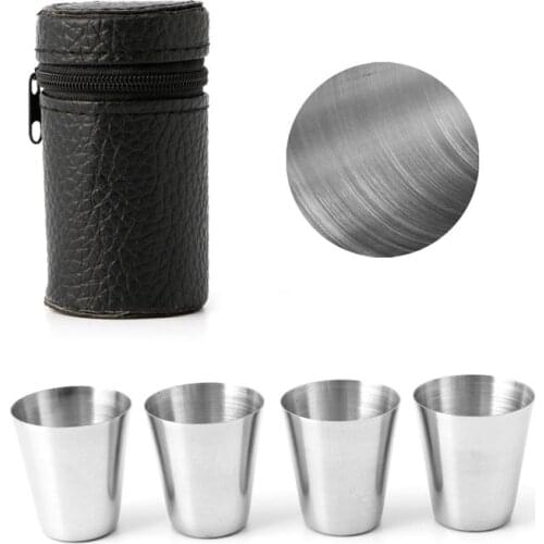 4Pcs Outdoor Camping Stainless Steel Mini Cup Mug Drinking Coffee Beer With Case