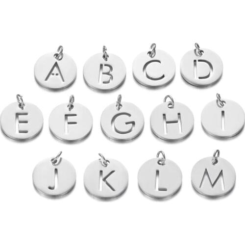 5pcs/lot Stainless Steel Round Cut Out Alphabet Charms DIY Initials From A-M Alphabets Pendant Jewelry Making Accessories 12mm