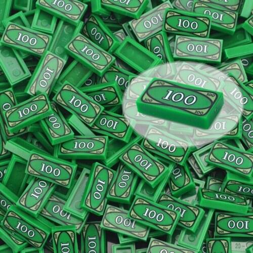 50-100pcs Cash Dollar Bill City Gold Silver brick Accessories Building Blocks Printed Tile MOC Toy For Children Friends 3069