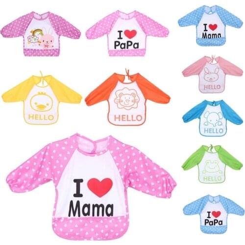 50Pcs/Lot Cute Baby Toddler Waterproof Long Sleeve Bibs Children Kids Feeding Smock Apron
