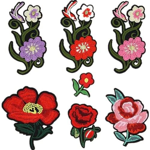 7Pcs/Set Embroidered Red Flowers Patches Iron On Sequins Flower Patch DIY Hotfix Motifs Sewing On Appliques Newest High Quality