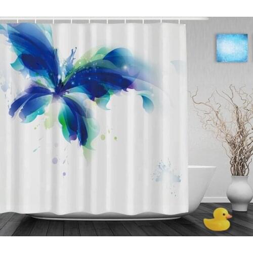 Art Paint Dancing Blue Butterfly Bathroom Shower Curtain Spring Animals Shower Curtain Ployster Fabric With Hooks