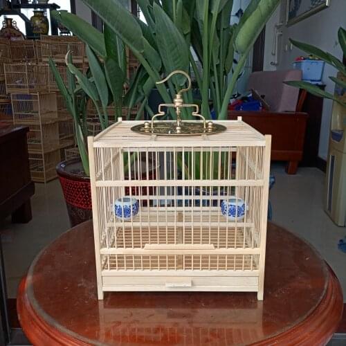 Bbamboo large bird cages for parrots cage decoration Gold brass clasp bed bird supplies hanging shells