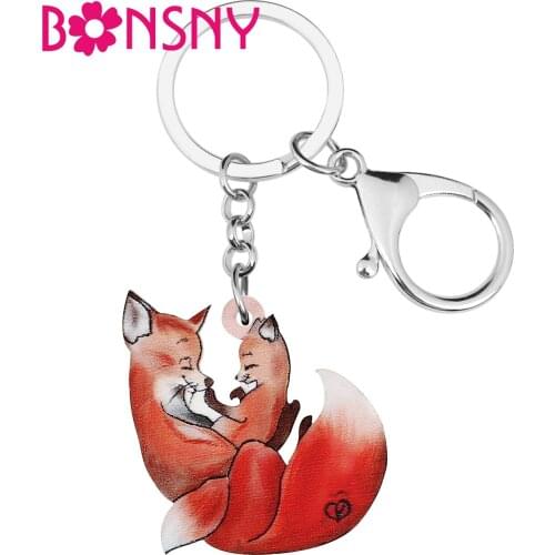 BONSNY Mothers Day Acrylic Cute Red Wild Fox Keychains Ring Fashion Key Chain Novelty Jewelry For Women Girls Teens Gifts