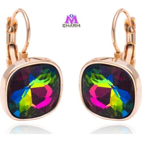 Brand Original!2015 New Fashion Multicolor Austrian Rhinestone Square SWA Crystal Jewelry Drop Earrings for Women E0612-03