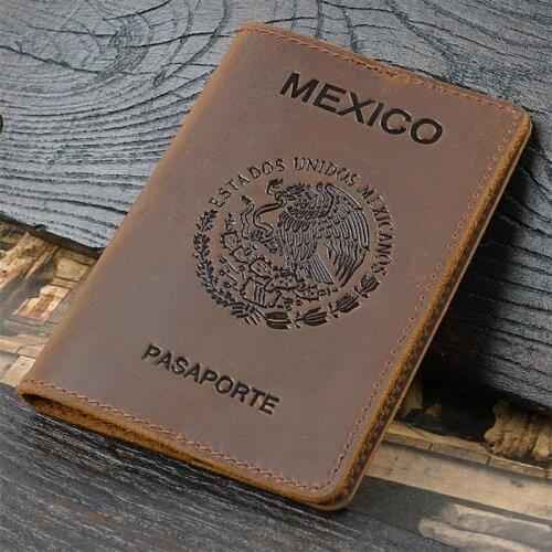Mexico Crazy Horse Genuine Leather Passport Cover Passport Case Business Unisex Travel Documents Wallet Case for Mexico