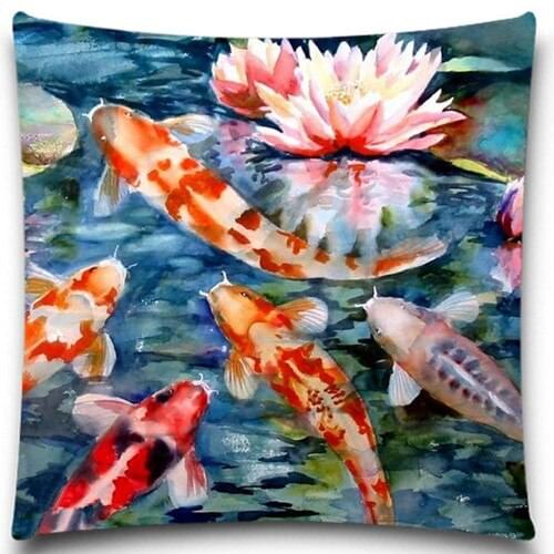 Lotus and carp in Chinese painting Sea animals pillows case 5 size 9 style Cotton polyester Square Home Decorative bedroom car