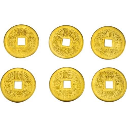 6pcs/set Golden Feng Shui Brass Coins For Money Luck Enhance