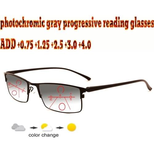 Photochromic Gray Progressive Multifocal Reading Glasses Business Men Full Frame Comfort +1.0 +1.5 +1.75 +2.0 +2.5 +3 +3.5 +4