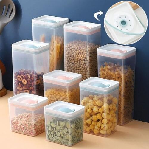 Push-Type Sealed Tank Plastic Container Food Storage Box Kitchen Organizer Fridge Storage Grain Transparent Crisper Cute Bear