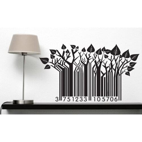 Art Barcode Tree Wall Sticker Vinyl Barcode Symbol Green Trees Take Care of Natures Call Modern Stylish Home Decor Decals LA950