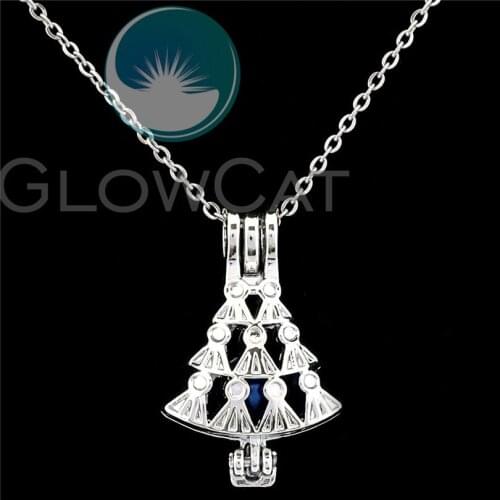 K1066 Christmas Tree Beads Cage Perfume Diffuser Stone Pearl Cage Locket Necklace Pendants Kids Girl Gift
