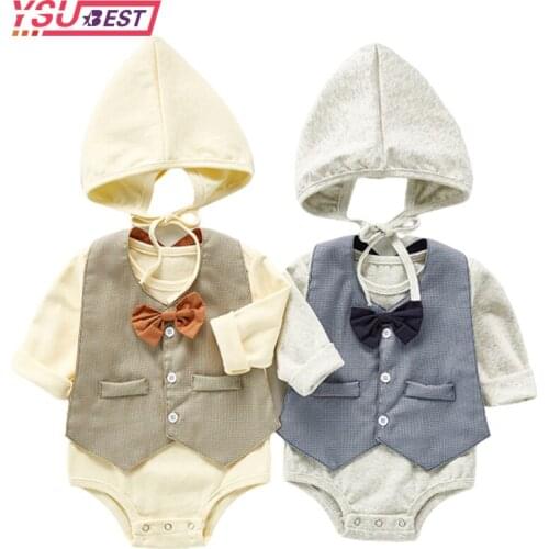 Newborn Baby Boys Clothing Gentleman Suit Fashion Party Baby Boys Clothes Cotton Baby Bodysuit Long Sleeve Infant Jumpsuit Sets