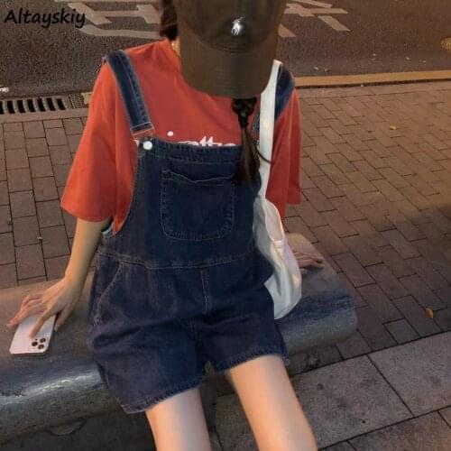 Playsuits Women Denim Loose Students Lovely Girls Trendy Chic Ulzzang Fashion Casual Pockets Rompers Overalls Streetwear Newest