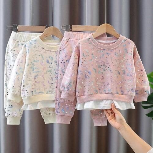 Girls New Autumn Childrens Fashion Printing Two Piece Suit Childrens Clothing