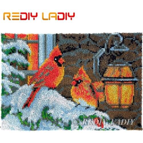 Latch Hook Kits Snow Cardinals Chunky Yarn Embroidery Crocheting Tapestry Kits Needlework Arts & Crafts DIY Carpet Rug 85*58cm