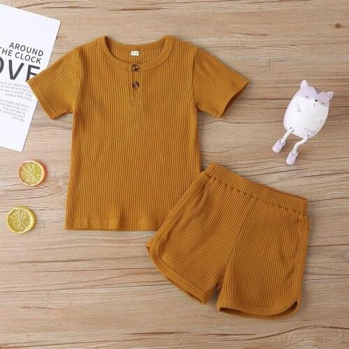 Toddler Infant Baby Summer Girls Boys Clothing Casual Solid Color Cotton Outfits Suit Tops Vest T-shirts+Shorts Clothes Set
