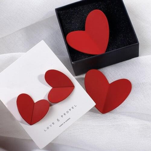 Lifefontier Korean Enamel Red Heart Drop Earrings Folded Peach Heart Love Dangle Earrings For Women Girls Best Gift Jewelry
