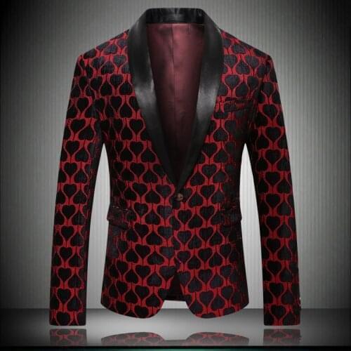 Mens 2020 New Red US Designer Single Button Pattern Style Wedding Men Dress Jacket Slim Party Blazer K9015