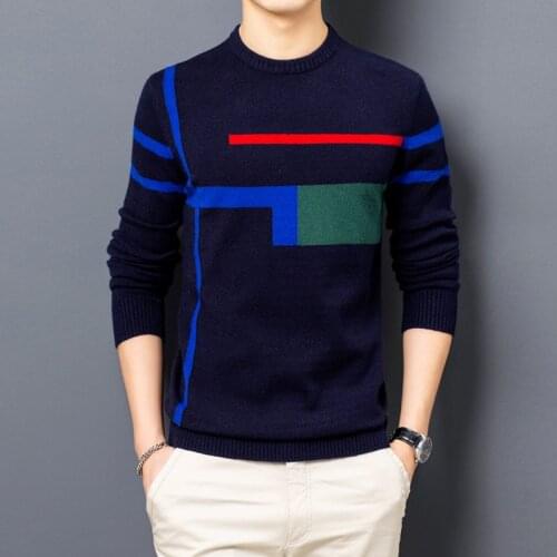 Mens Brand Knitted Sweater 2021 Mens Fashion High-end Round Neck Slim Color Blocking Long Sleeve Pullover Knitted Sweater