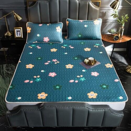 Summer Cooling Bed Mat Ice Silk Cooling Mattress Latex Printing Foldable Soft Bedding Sets Sleep Pillowcase Bed Protector Mats
