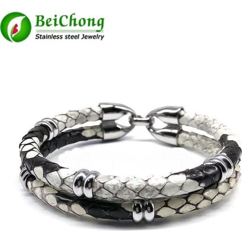 Wholesale dropship Luxury Bracelets Python Skin Leather Bracelet for Women Man Best Friends Gift pulseira