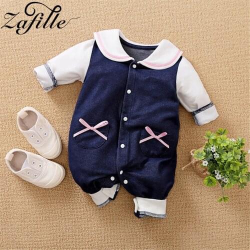 ZAFILLE Navy Baby Rompers Doll Collar Ribbons Baby Girl Clothes For Newborn Baby Overalls Fashion Costume For Baby Girl Jumpsuit
