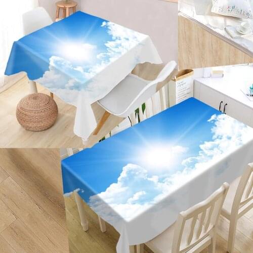 Custom Clouds Blue Sky Table Cloth Oxford Print Rectangular Waterproof Oilproof Table Cover Square Wedding Tablecloth