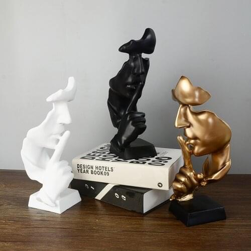 Resin Sculpture Nordic Home Decor Silence Is Gold Statue Office Living Room Desktop Creative Golden No Say Resin crafts ornament