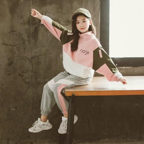 Tracksuit for Girls Children Long Sleeve Patchwork School Uniform Outfits Set Toddler Kids Sports Suit Clothes 9 11 12 14 Years