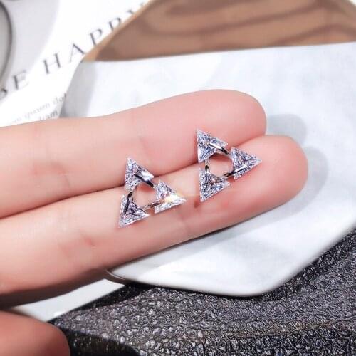 Triangle S925 Sterling Silver Color De Mujer Stud Earring for Women Real Natural Zircon Gemstone Silver 925 Jewelry Earrings