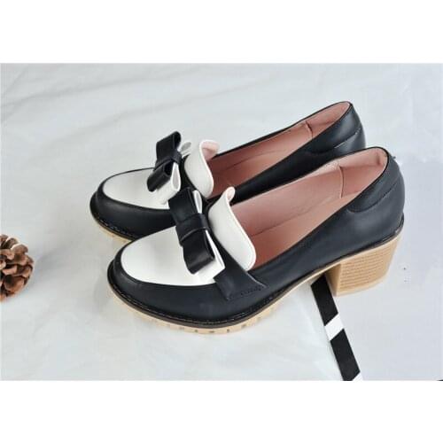 New Fashion Chunky Heels Pumps Women Shoes High Heels Round Toe Retro Bow Ladies Shoes 2020 Spring Slip on Dress Footwear