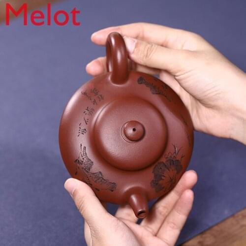 Yixing Purple Sand Pot Engraving All Handmade Rich and Wealthy Hehuan Plain Cement Teapot Set Tea Set
