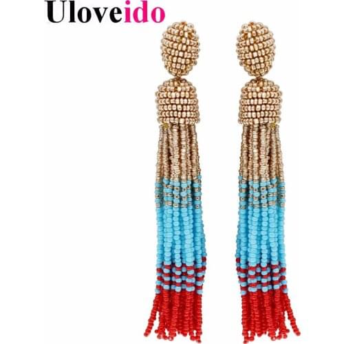 Uloveido Drop Womens Earring 2017 Thread Wrapped Sead Bead Earrings for Women Rainbow Stud Earings Jewelry Decorating HM004