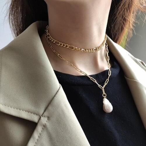 INS 925 Sterling Silver Irregular Nature Baroque Pearl Necklace With Gold Chain Women Pendant Handmade TLX449