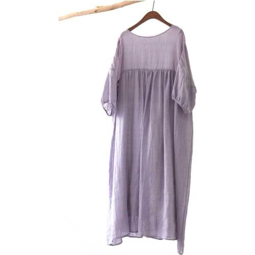 Women Loose Ramie Dress Ladies Solid Color Patchwork Vintage Dress Female 2021 Summer Ramie Dresses