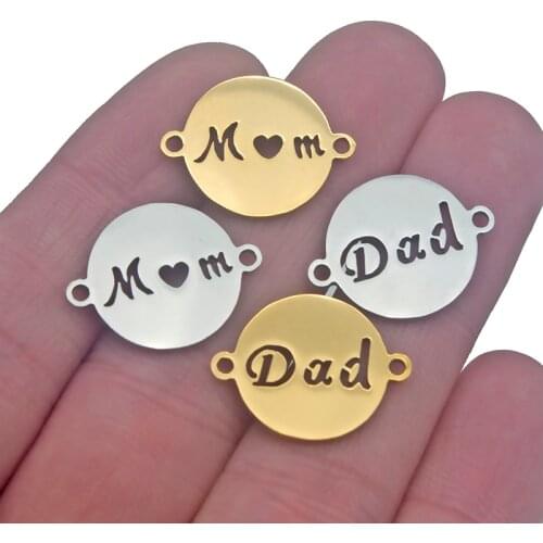5pcs/lot Family DIY Charms Mothers Fathers Day 100% Stainless Steel Dad Mom Connectors Charms Jewelry Making Pendant Necklace