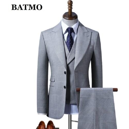 BATMO 2021 new arrival high qulaity grey plaid suits men,casual suits ,618