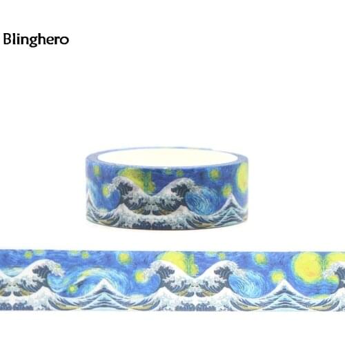 Blinghero Kanagawa Wave 15mmX5m Cool Washi Tap DIY Masking Tape Adhesive Tapes Cartoon Decorative Tapes Scenery Decal BH0040