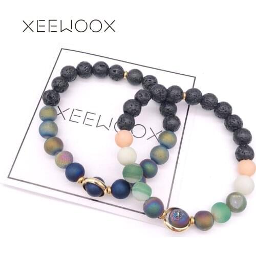 Creative Planet Bohemia Essential Oils Diffuser Bracelet 2019 Lava Stone Women Man Natural Stone Round Beads Bracelet Yoga