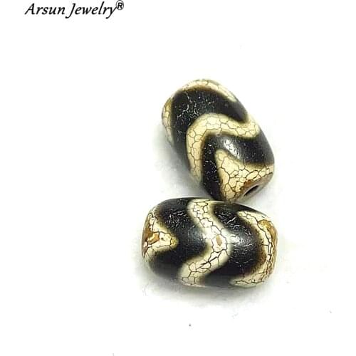 2pcs/iot 8*12mm Cylindrical Agate Beads Tibet Water Ripple Totem Old Black/White DZI Beads Amulet Jewelry DIY Free Shipping