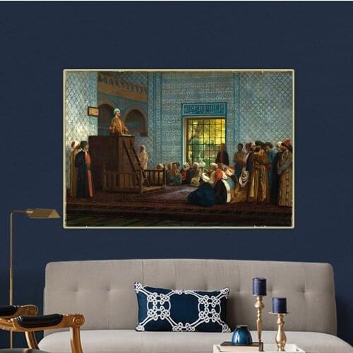 Sermon in the Mosque by Jean Leon Gerome Canvas Oil Decorative Painting Aesthetic Picture Wall Decor Home Living Room Decoration
