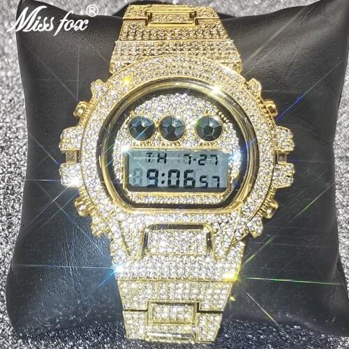 Multi-function MISSFOX Men Watches Iced Out G Style Shock Digital Mens Watch Top Luxury Brand 18K LED Gold Hip Hop Jewelry Clock