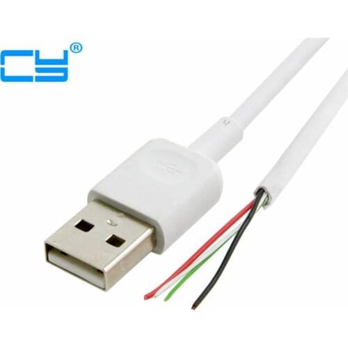 USB 2.0 Type A Male to 4 Wires Open Cable With Braid Shield for DIY OEM White 0.3m 0.5m 0.7m